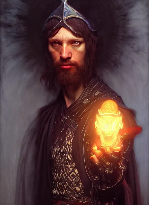 Image similar to wizard, full body, hyper realistic, extremely detailed, dnd character art portrait, dark fantasy art, intricate fantasy painting, dramatic lighting, vivid colors, deviantart, artstation, by edgar maxence and caravaggio and michael whelan and delacroix.