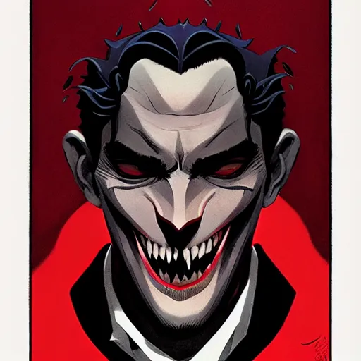 Prompt: handsome vampire king with fangs, symmetrical face, evil, portrait, cinematic, dramatic, powerful, super detailed and intricate, by koson ohara, by darwyn cooke, by greg rutkowski, by satoshi kon