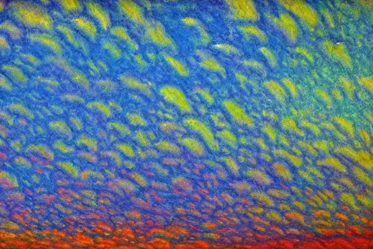 Image similar to Under a technicolor sky, in the style of Monet