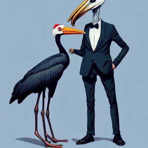 Prompt: a realistic photo of anthropomorphized shoebill stork wearing suit and tie, photographic realistic background, by atey ghailan, by greg rutkowski, by greg tocchini, by james gilleard, by joe fenton, by kaethe butcher, trending on instagram, award winning details