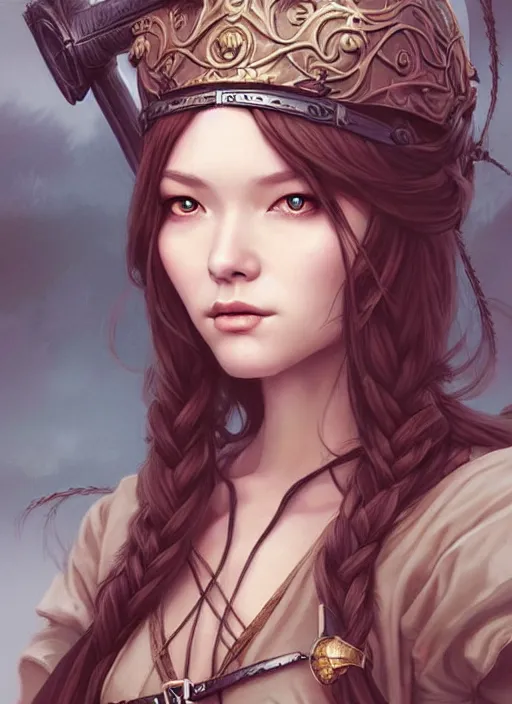 Prompt: lovely medieval maiden with long hair, character portrait, sketch, concept art, intricate details, highly detailed photorealistic, portrait, in the style of adam hughes, seseon yoon, artgerm and warren louw