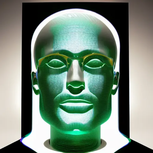 Image similar to a 3d human head made up of shiny holograms