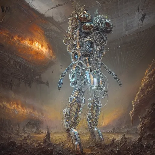 Image similar to A crisp 3d render of a robot Bee made of circuits wide view shot by ellen jewett , tomasz alen kopera and Justin Gerard symmetrical features, ominous, magical realism, texture, intricate, ornate, royally decorated, body format,windows, many doors, roofs, complete house , whirling smoke, embers, red adornements, red torn fabric, radiant colors, fantasy, trending on artstation, volumetric lighting, micro details, 3d sculpture, ray tracing, 8k