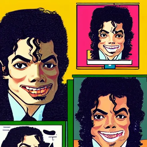 Image similar to michael jackson learn javascript, vintage comic