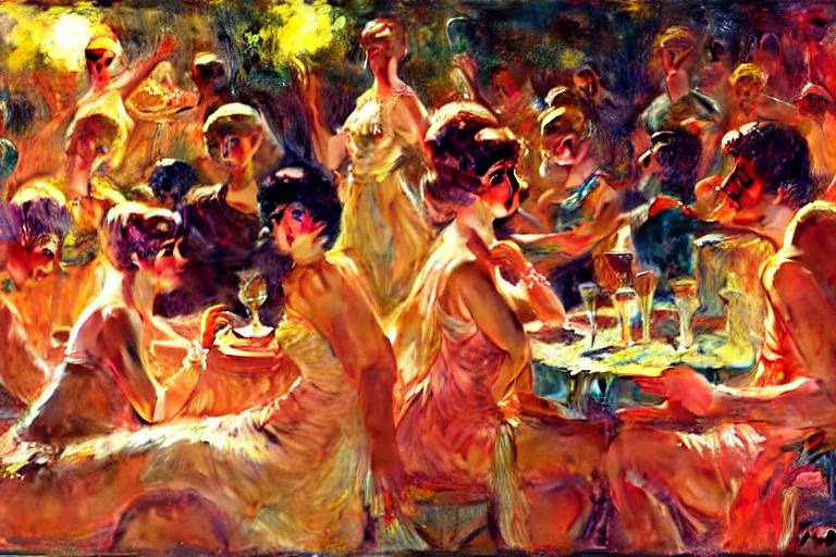 Image similar to sixties disco party, summer, neon light, painting by gaston bussiere, craig mullins, j. c. leyendecker