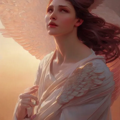 Image similar to a divine angel, highly detailed, digital painting, artstation, concept art, sharp focus, illustration, art by greg rutkowski and alphonse mucha