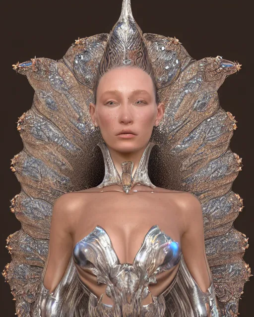 Image similar to a highly detailed metahuman 4 k close up render of an alien goddess bella hadid monument renaissance in iris van herpen dress schiaparelli in diamonds crystals swarovski and jewelry iridescent in style of alphonse mucha gustav klimt trending on artstation made in unreal engine 4