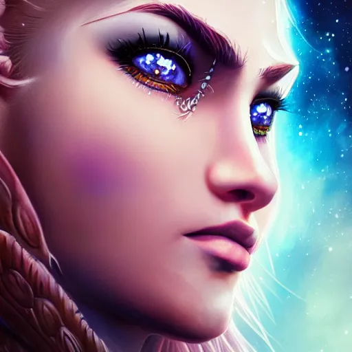 Image similar to highly detailed close up portrait of Artemis, goddess of the hunt and the moon, digital art, concept art, character art, studio lightning, bright colors, intricate, masterpiece, photorealistic, hiperrealistic, sharp focus, high contrast, Artstation HQ, DeviantArt trending, 4k UHD, Unreal Engine 5