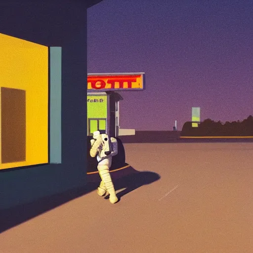 Image similar to o portrait of an astronaut walking down a lonely street, in the style of Edward Hopper, 4k,