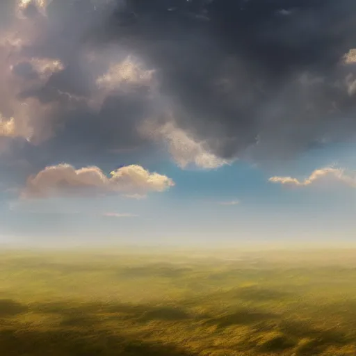 Image similar to peaceful puffy clouds, matte painting, concept art, 4k