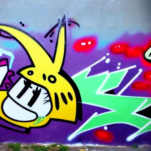 Image similar to graffiti on a wall, happy anime character ,