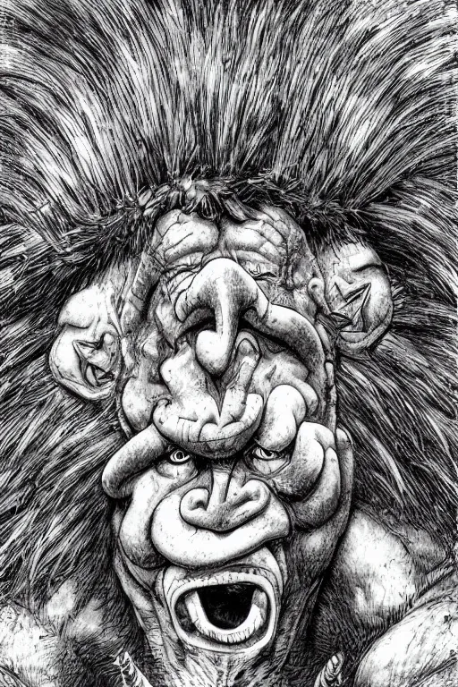 Image similar to hunched troll with a horn on his head, fantasy, highly detailed, digital art, sharp focus, trending on art station, kentaro miura manga art style