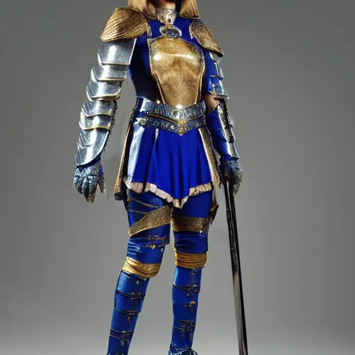 Image similar to full body photo of a female warrior wearing lapis lazuli armor