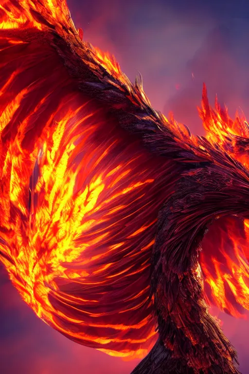 Image similar to photograph of a flaming phoenix, fantasy, ultra detailed, photorealism, 4k, 8k, cinematic lighting