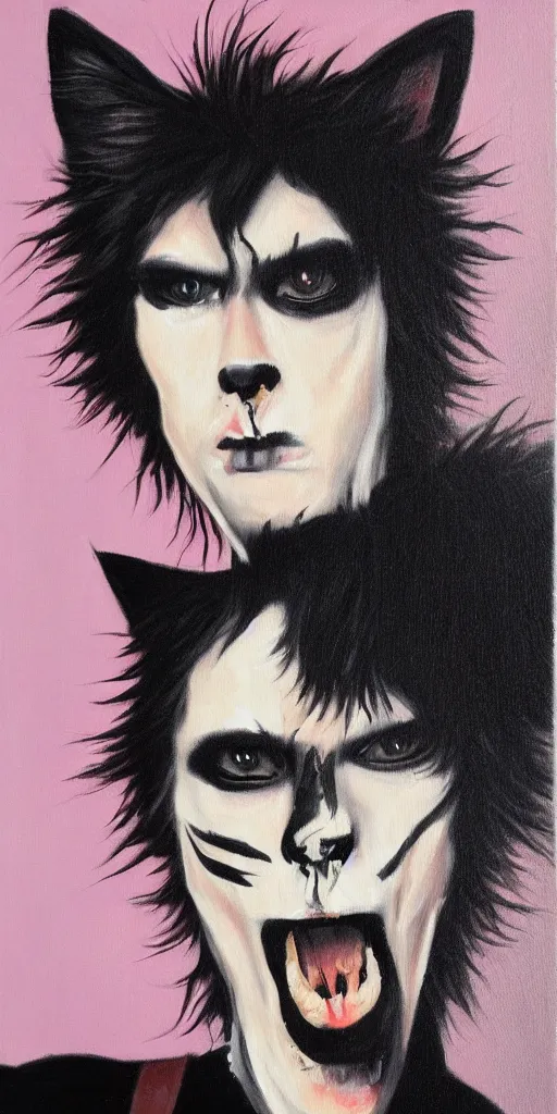 Image similar to cat sid vicious punk glam goth, oil - paint style