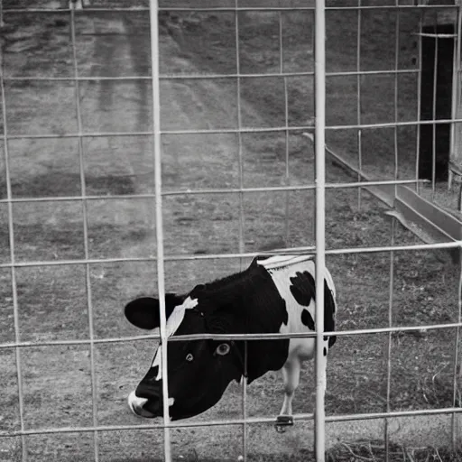 Image similar to cow running from a cage to a freedom light