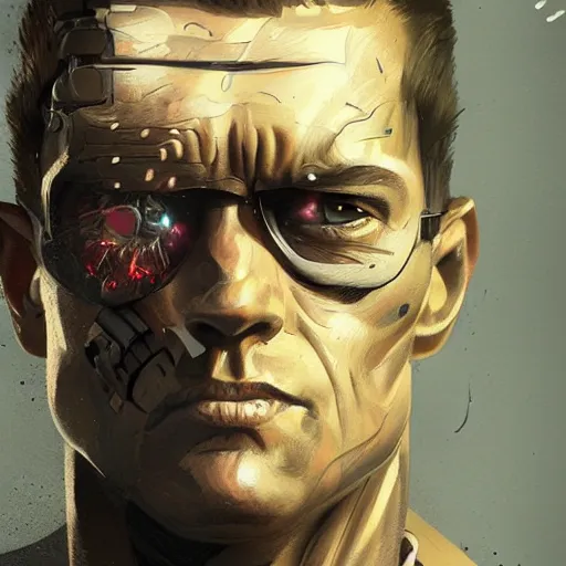 Image similar to a well designed portrait of terminator , detailed, realistic, sketch style, Artstation,Greg Rutkowski, 8K resolution.