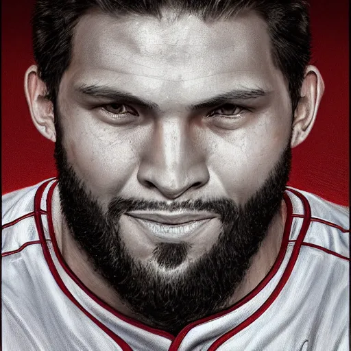 Image similar to portrait painting of boston red sox baseball player, unshaven, strong, ultra realistic, concept art, intricate details, serious, highly detailed, photorealistic, octane render, 8 k, unreal engine. art by artgerm and greg rutkowski and alphonse mucha