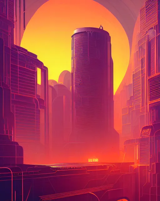 Image similar to beautiful painting of a cyberpunk marseilles inspired by leo ming pei, art by mike winkelmann, golden hour, illustration, highly detailed, simple, smooth and clean vector curves, no jagged lines, vector art, smooth, artstation