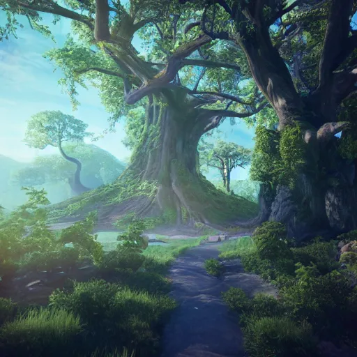 Image similar to yggdrasil the world tree, magical, light background, 8 k, unreal engine, octane render, hyperrealistic