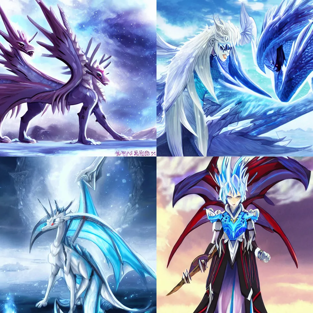 Prompt: ice dragons anime fantasy art