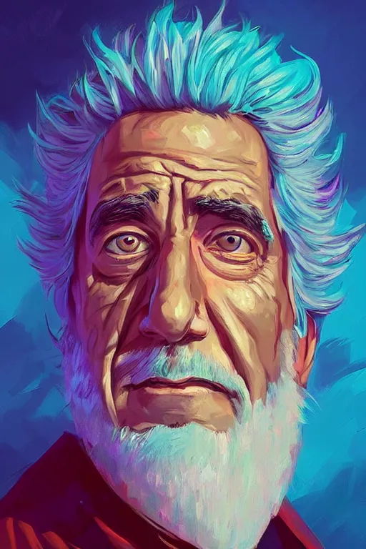 Prompt: portrait of rick sanchez, by alena aenami, by ross tran, digital art painting