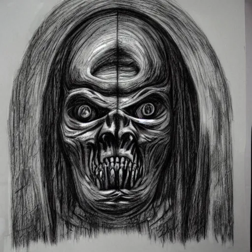 Image similar to a gigantic cyclope as drawn by giger using charcoals