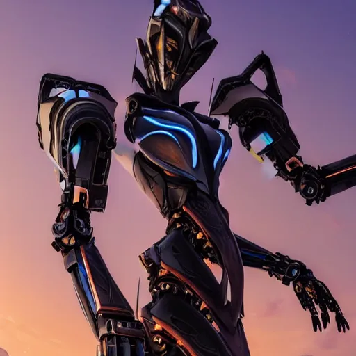 Prompt: a highly detailed close-up of an awe-inspiring beautiful majestic anthropomorphic robotic mecha female dragon, with smooth and streamlined armor, standing and posing elegantly in front of the camera, well detailed head with epic LED eyes, sharp and dangerous sleek design, two arms, digital art, artstation, DeviantArt, professional, octane render, sunset lighting