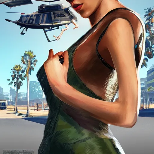 Prompt: vanessa kirby as hattie in gta v, cover art by stephen bliss, artstation, no text