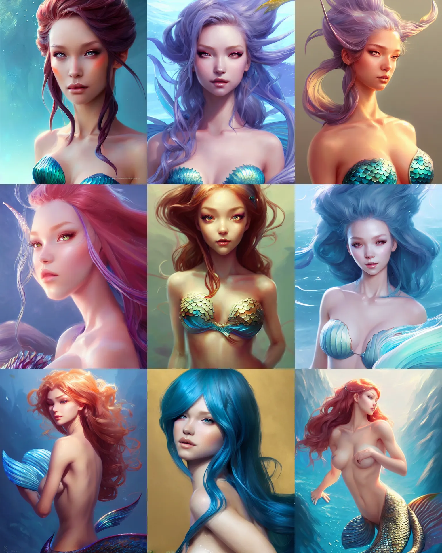 Prompt: character concept art of a gorgeous female mermaid | | distinct - fine, key visual, realistic shaded perfect face, fine details by stanley artgerm lau, wlop, rossdraws, james jean, andrei riabovitchev, marc simonetti, sakimichan, and jakub rebelka, trending on artstation