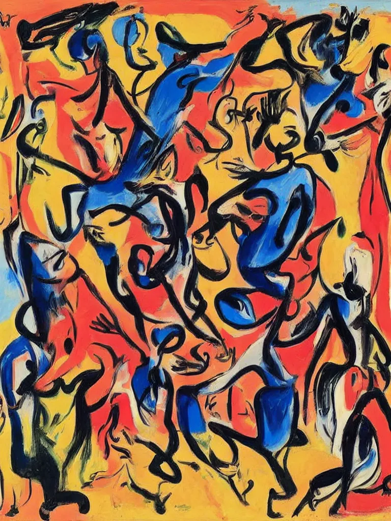 Image similar to surreal, tribal dance, art by willem de kooning, dali