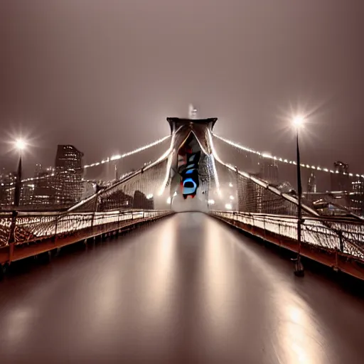 Prompt: brooklyn bridge in mist and fog