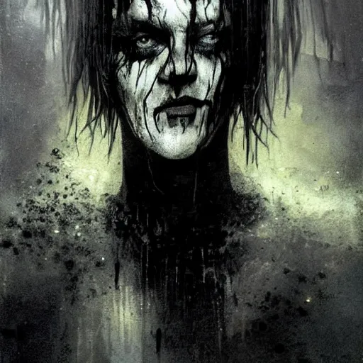 Prompt: gaunt ( the cure fan ) as dream from sandman, dim stars as eyes, dracula, by jeremy mann, by cedric peyravernay, by ben templesmith, by dave mckean and richard avedon, dramatic lightning, sadness, dark eye sockets, in the shadows, punk rock, gothic, high detailed, 8 k