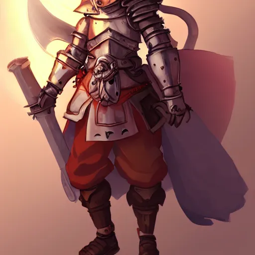 Prompt: heroic character portrait of anthropomorphized fox, whimsical fox, character design, holy medieval crusader, fighting posture, holding enormous mace, final fantasy tactics character design, character art, whimsical, vibrant, stunning, lighthearted, concept art, volumetric lighting, highly detailed, Akihiko Yoshida