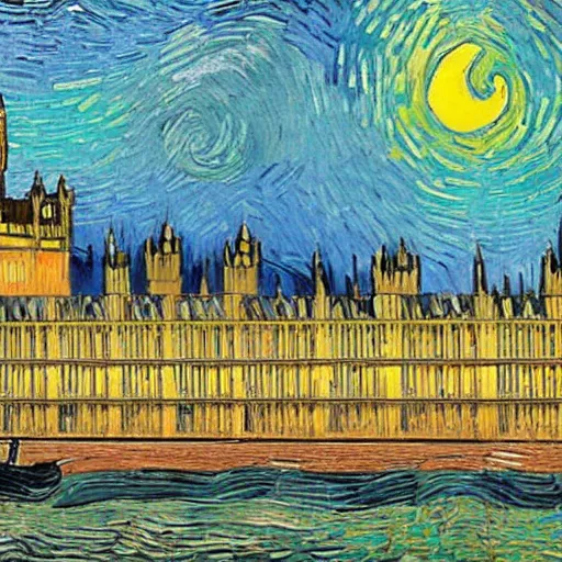 Image similar to Houses of parliament painted by Van Gogh