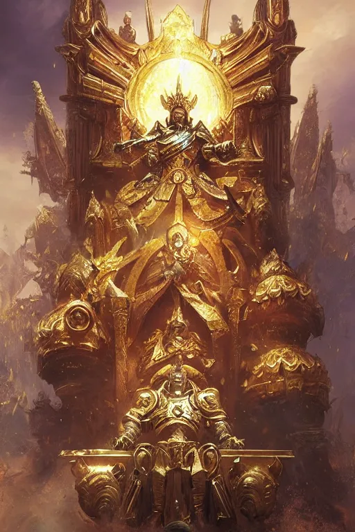 Image similar to the emperor of mankind on his golden throne, the corpse emperor, hearthstone art style, epic fantasy style art by Craig Mullins, fantasy epic digital art, epic fantasy card game art by Greg Rutkowski