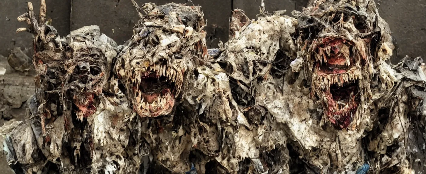 Prompt: the absolute worst, most grotesque and awful monster made of trash and grime