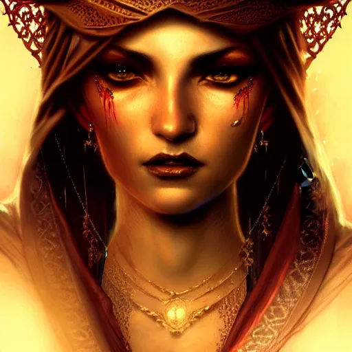 Image similar to arabian nights, character portrait, sharp, digital matte painting, art by luis royo, greg rutkowski, wlop, dramatic lighting, trending on artstation