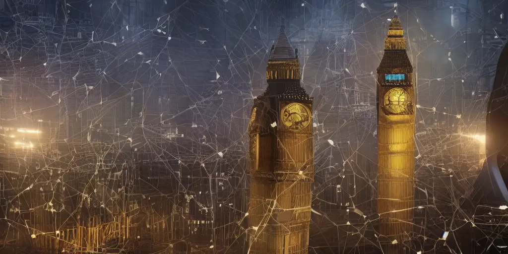 Prompt: a law firm representing the artificial intelligence collective against the big corporations who appropriate ethics, steampunk, london, big ben, dishonored, stylized, 8 k, uhd.