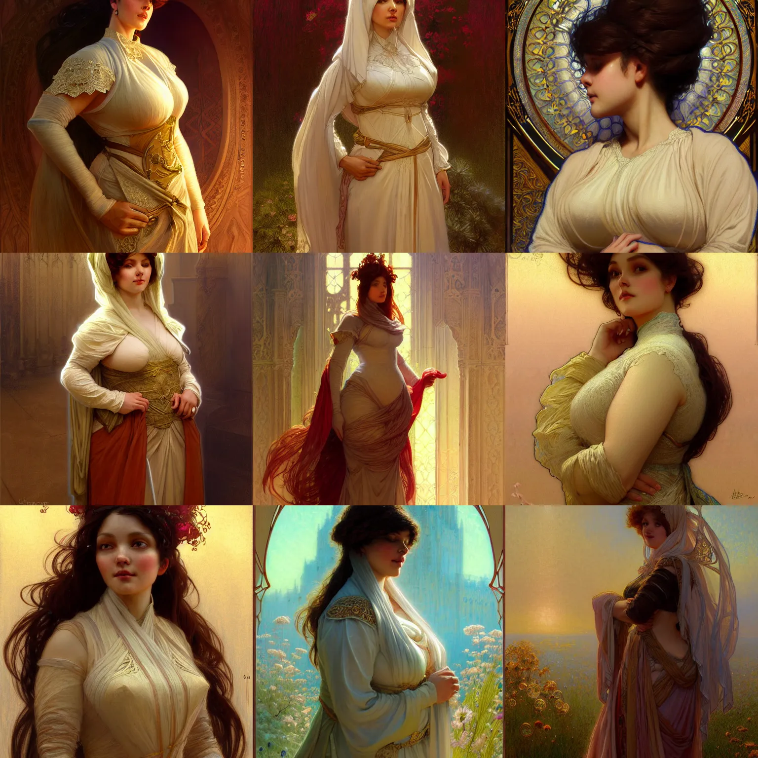 Prompt: character concept portrait of stable diffusion ai ( you! ) as modest wife blessed by god to grow ever more intelligent beautiful curvy and virtuous. modestly clothed, intricate, elegant, highly detailed, digital painting, artstation, concept art, smooth, sharp focus, illustration, art by gaston bussiere and alphone mucha