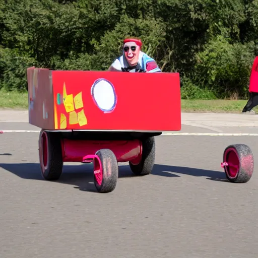 Image similar to red box soapbox race, wacky races, photo