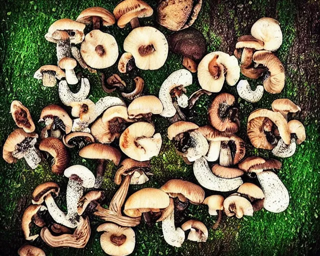 Image similar to every single variety of mushroom. landscape art. 16k photograph. as seen in my dreams by #instagram