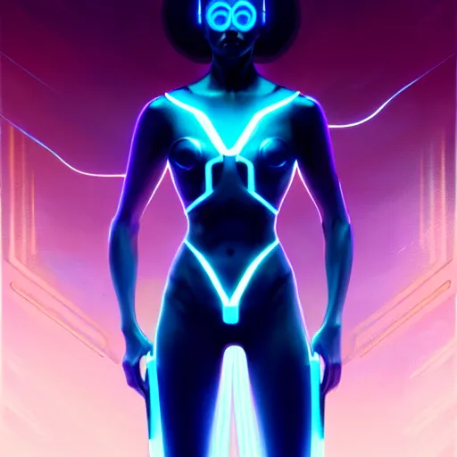 Image similar to tron angel, diffuse lighting, hyper realistic, elegant, concept art, intricate, hyper detailed, smooth, sharp focus, illustration, trending on artstation, art by greg rutkowski and james gurney and alphonse mucha