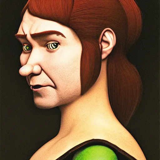 Image similar to Shrek the Third, portrait, crisp face, artwork by Georges de La Tour