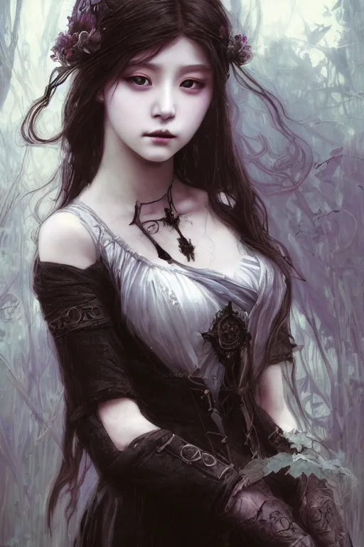 Image similar to beautiful and gothic and victorian young medieval heroine portrait like twice tzuyu+smoky eyes+front face with light flowing hair, ultradetail face, art and illustration by tian zi and craig mullins and WLOP and alphonse mucha, fantasy, intricate complexity, human structure, human anatomy, fantasy character concept, watermark, blurry, hyperrealism 8k