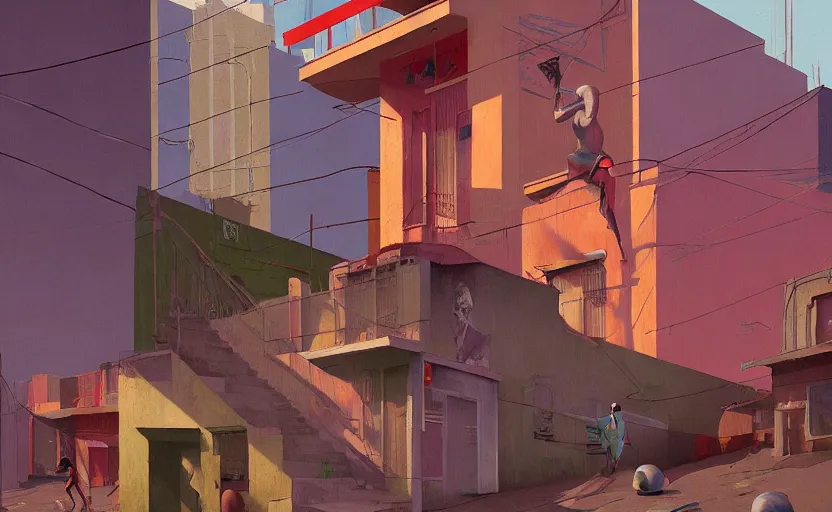 Image similar to Mysteriuos Favela, very coherent, painted by Edward Hopper, Wayne Barlowe, painted by James Gilleard, airbrush, art by JamesJean