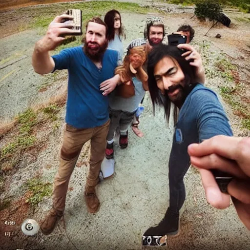 Image similar to last people on earth taking a selfie, awards winning, photography, realistic