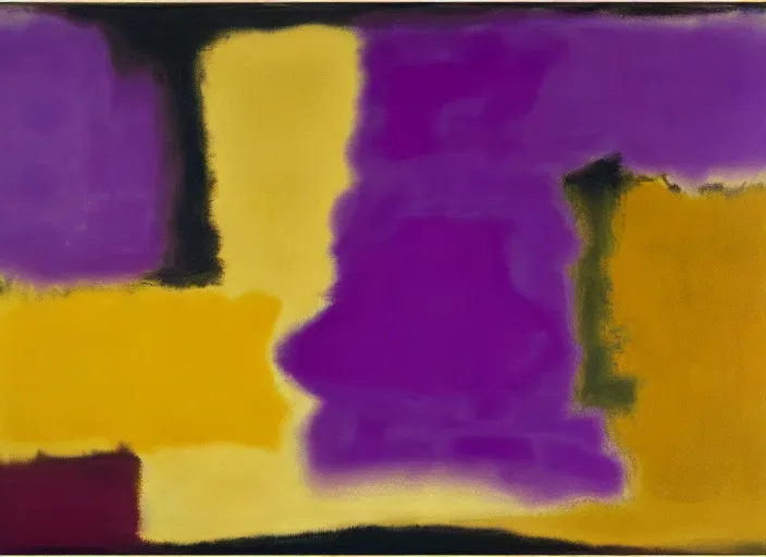 Prompt: abstract half moon in purple, yellow, gold, beige, black, painted by Mark Rothko, Franz Kline, Helen Frankenthaler, Pat Steir and Hilma af Klint, abstract painting, color field painting. 8k, extreme detail, intricate detail, masterpiece