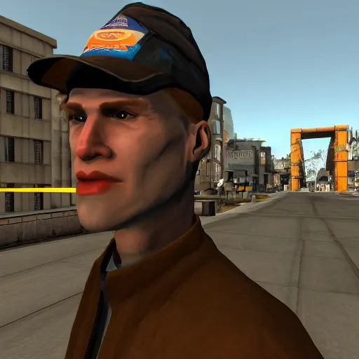 Image similar to jerma985 in half life 2, wide shot, portrait, unreal engine, in game screenshot, high definition, detailed