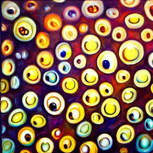 Prompt: oil painting of a wall of eyeballs